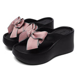 Fligmm Bowknot Wedge Flip Flops Women Super High Heels Thick Bottom Eva Slippers Woman Summer Clip Toe Chunky Platform Sandals