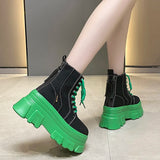 Fligmm Green Punk Chunky Platform Ankle Boots for Women Autumn Winter Thick Bottom Motorcycle Boots Wedges Gothic Shoes Woman