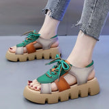 Fligmm for Women 2024 High Quality Summer Women' Sandals Mixed Colors Lace Up Low-heeled Water Proof Open Toe Zapatillas De Mujer