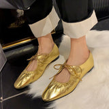 Fligmm Flats Women Pu Leather Shoe Women Narrow Band Loafers Silver Gold Flats Bling Bling Gold Round Toe 2024 Spring Footwear