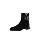 Fligmm Style Office Female Shoes 2024 Winter Plush Women's Boots Fashionable Square Toe Zipper Ankle Boots Botines Para Mujeres