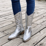 Fligmm Ladies Cowboy Boots Winter Female Shoes Women's Pionted Toe Long Boots New Chunky Heel Mid Calf Riding Boots for Women