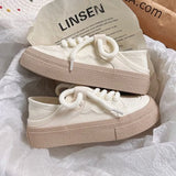 Fligmm Summer New Heel Treadable Half Trailer Canvas Shoes for Women's Simple Versatile Little White Shoes Platform Sneakers Women