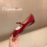 Fligmm Luxury Bowtie Mary Janes Women Square Toe Shiny Leather Silk Flats Ballets Femmes Red Dance Party Ball Bridal Wedding Shoes