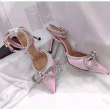 Fligmm Leather High Heels Party Prom Shoes Glitter Rhinestones Women Pumps Crystal Bowknot Satin Summer Lady Shoes