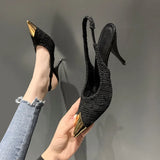 Fligmm High Heels Women Shoes Pointed Metal Toe 2024 New Patent Leather Pumps Sandals Shoes Temperament Black 6/9cm Heels Women