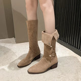 Fligmm New Woman Suede spring Sexy Thick-heeled Women's Boots Riding Botas Warmth Non-slip High Boots Shoes Buckle Boots of Women