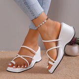 Fligmm Women's White Wedge Sandals Summer 2024 Ring Toe Cross Strap Gladiator Sandals Woman Non Slip Platform Beach Slippers Plus Size