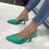 Fligmm Summer New Women's Sandals Closed Toe Green Single Shoes With Thin Heel Mid-heeled Fashion Hollow Pointed Toe Women Shoes