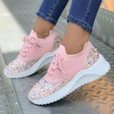 Fligmm Sequins Platform Sneakers for Women 2024 Autumn Non Slip Knitting Flats Woman Breathable Mesh Walking Shoes Plus Size 43