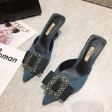 Fligmm Half Slipper Clogs Shoe Women Pointed Toe Stiletto High Heels Korean All-match Pumps Luxury Square Rhinestone Mules Shoes