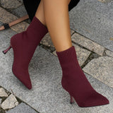 Fligmm Shoes on Sale 2024 Fashion Sleeve Women Boots Autumn Pointed Toe Solid Short Barrel Stilettos or Thin Heels Elastic Boots