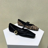 Fligmm New Fashion Women's Flat Shoes Round Toe Leopard Print Casual Shoes Ladies Breathable Slip-on Outdoor Soft Mary Jane Shoes