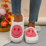 Fligmm Women's Winter Warm Home Fuzzy Slippers Cute Facial Pattern Plush House Shoes Women Indoor Bedroom Flat Non Slip Cotton Slippers