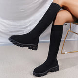 Fligmm Sole Knitted Long Boots for Women Fashion Elastic Socks Shoes Boots Over Knee Round Toe Low Heels Botas De Mujer 2024