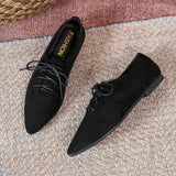 Fligmm Pointed Shoes Female Shoes Daily Casual Shoes Classics Black Lace-Up Comfortable Flats Women's Flat Shoes 2024 Autumn