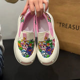 Fligmm Graffiti Personality Canvas Shoes Women Spring New Round Head Thick Sole Sneakers Outdoor Flats Slip-on Casual Loafers