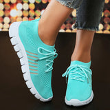 Fligmm Breathable Running Shoes for Women Non Slip Knitted Green Sneakers Woman Soft Sole Slip On Casual Flats Plus Size 43