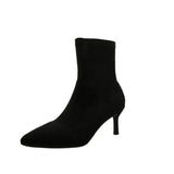 Fligmm Luxury Women Beige Black Sock Boots Stiletto Thin High Heels Elastic knitting Boots Winter Stretch Fabric Boots Plus Size