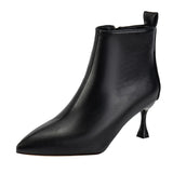 Fligmm Winter Shoes Women Leather Boots Brand Design Pointed Toe Solid Black White Low Heels Ankle Boots Female Sexy Cowboy Boots