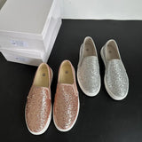 Fligmm Shoes Shallow Mouth Casual Female Sneakers Large Size Women Loafers With Fur Round Toe 2024 Big Size New Glitter Slip-on