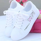 Fligmm Women Sneakers Fashion Breathble Vulcanized Shoes Pu Cute Cat Cartoon Lace Up Casual White Women Shoes Zapatos De Mujer Female