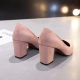 Fligmm Women Pumps Flock Sweet Thick High Heels Female Sexy Office Pointed Toe Dress Work Pump Cute Shoes Ladies Footwear