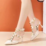 Fligmm Women 8cm High Heels Strappy Sandals Lady Fetish Rivets Block Heels Sandles Gladiator Summer Women's sandals