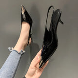 Fligmm High Heels Women Shoes Pointed Metal Toe 2024 New Patent Leather Pumps Sandals Shoes Temperament Black 6/9cm Heels Women