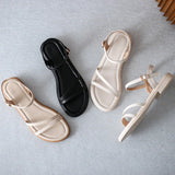 Fligmm Summer Soft Low Sandals Woman Leather Suit Female Beige Clear Heels Women¡¯s Shoes Buckle Strap Low-heeled Gladiator New Com