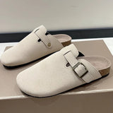 Fligmm New Autumn Winter Size 45 Mules Modern Sandals Buckle Shoes Strap Concise Retro Outside Flat with Women's Slippers Zapatos