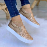 Fligmm Shoes Shallow Mouth Casual Female Sneakers Large Size Women Loafers With Fur Round Toe 2024 Big Size New Glitter Slip-on