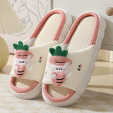 Fligmm Cute Frog Home Slippers for Women Thick Sole Non Slip House Shoes Woman Cotton Linen Couple Indoor Slippers Funny Slides