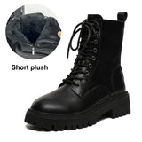 Fligmm Platform PU Leather Ankle Boots Women Autumn Winter Short Plush Warm Booties Woman 2024 British Retro Motorcycle Boots