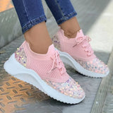 Fligmm Sequins Platform Sneakers for Women 2024 Autumn Non Slip Knitting Flats Woman Breathable Mesh Walking Shoes Plus Size 43