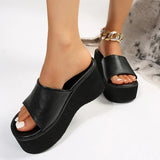 Fligmm Chunky Platform Sandals Women Fashion Black PU Leather Wedge Slippers for Woman 2024 Summer Thick Bottom Slides Plus Size