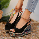 Fligmm Toe Wedge Heel Sandals for Women Summer 2024 Fashion Chunky Platform Sandalias Mujer Thick Bottom Espadrille Shoes Woman