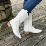 Fligmm Ladies Cowboy Boots Winter Female Shoes Women's Pionted Toe Long Boots New Chunky Heel Mid Calf Riding Boots for Women