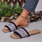 Fligmm Women Summer Straw Woven Casual Slippers Outdoor Espadrille Flip-flops Fashion Flat Ladies Sandals and Slippers Large Size 43