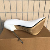 Fligmm Glossy White 16cm Extremely High Metal Heels Women Sexy Pointy Toe Slip On Stiletto Pumps Big Size Stable Shoes 35-46