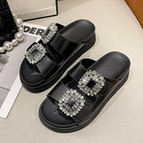 Fligmm Brand Rhinestone Shoes Ladies High Heels Platform Sandals Double Buckle Band Slippers Woman Muffins Crystal FlipFlops Mujer