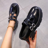 Fligmm Buckle Strap Chunky Platform Pumps Women Patent Leather Thick Bottom Gothic Shoes Woman Punk Thick Heels Mary Jane Shoes