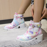 Fligmm Europe and The United States Fall New Large-size Thick-heeled Boots Female Round Diamond Female Boots