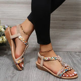 Fligmm Women Wedges Bohemian Sandals Summer 2024 Flower Non Slip Beach Sandalias Mujer Elastic Band Low Heels Roman Shoes Woman