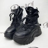 Fligmm Black Chunky Platform Motorcycle Boots Women Fashion Thick Sole Vulcanize Shoes Woman Autumn Winter Ankle Botas Mujer 2024