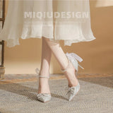 Fligmm Wedding Pumps Shoes Women Pumps Crystal Bowknot Satin Sandals 2024 Summer Transparent Shoes High Heels Party Prom Shoes