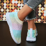 Fligmm Color Knitting Crystal Sneakers for Women Casual Slip On Mesh Walking Shoes Woman Soft Sole Rhinestone Dance Sock Sneakers