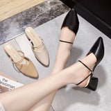 Fligmm Pointed Toe slides Shallow High Heels Shoes Sandals Black Beige Block Square Heel Pumps 2024 Party Women Mules 40