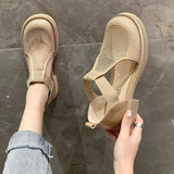 Fligmm Sandals Shoes Closed Toe Summer Heels Soft Lace Denim Women's Suit Female Beige Breathable New Girls Laces Low Comfort Ela