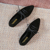 Fligmm Pointed Shoes Female Shoes Daily Casual Shoes Classics Black Lace-Up Comfortable Flats Women's Flat Shoes 2024 Autumn